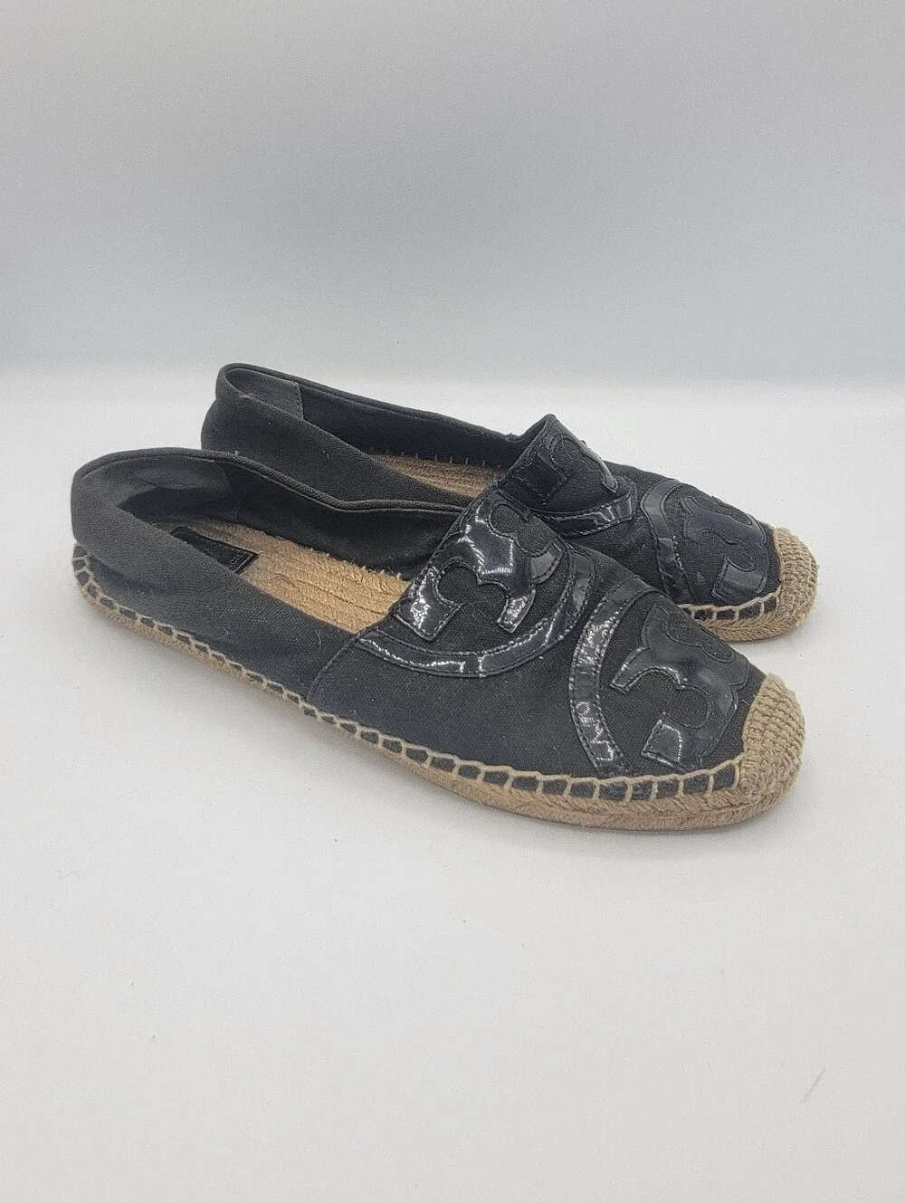 Tory Burch Black Espadrille Slip-Ons with Logo Applique